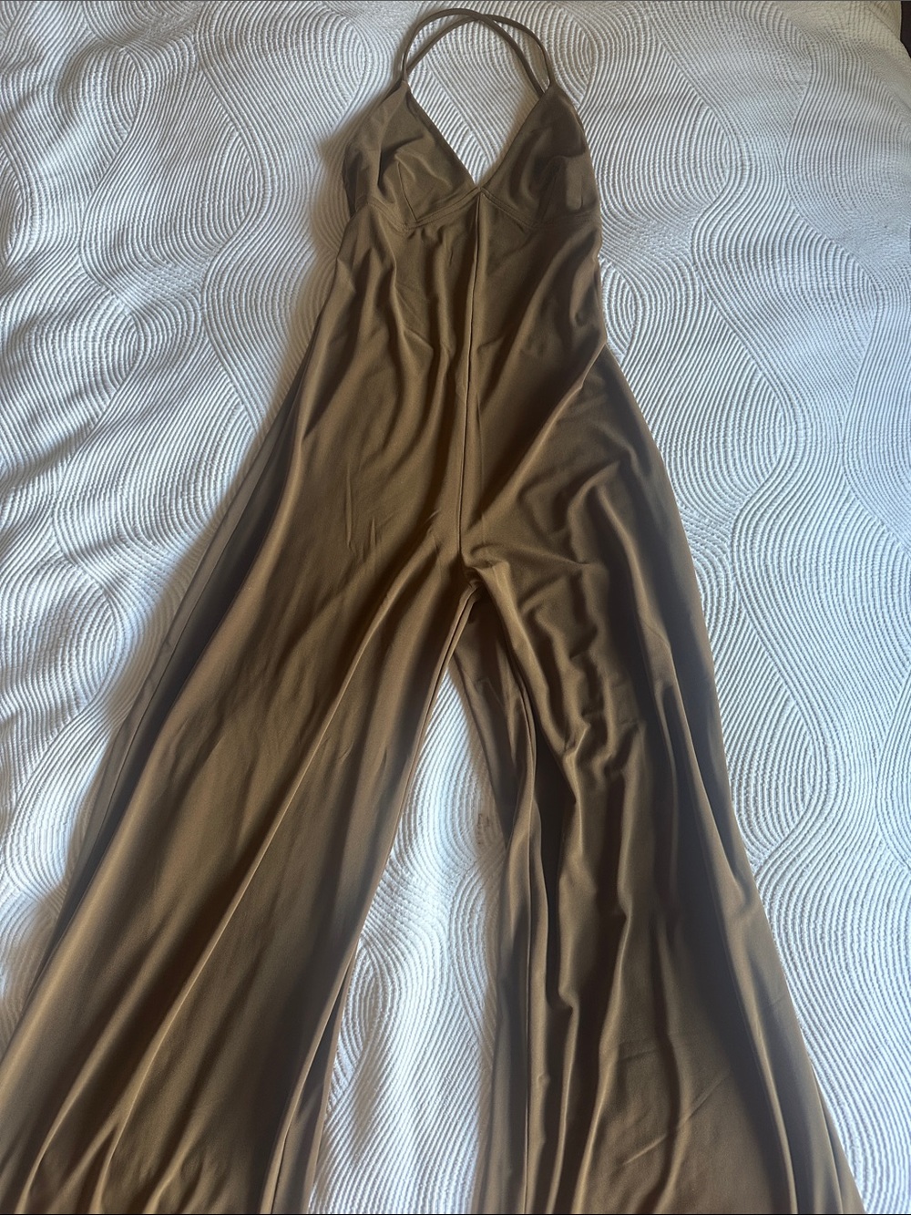 Norma Kamali Brown V-Neck Slip Dress with Double Spaghetti Straps